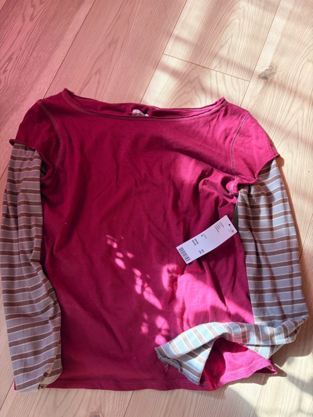 Layered-Look Long Sleeve Top in Burgundy